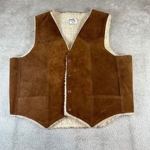 Steer Brand Suede Leather Western Vest Mens XL Brown Faux Shearling Lined USA